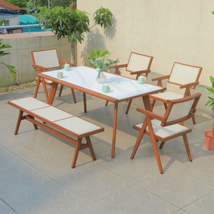 Outdoor garden table and chair retro coffee shop milk tea shop dining table and chair outdoor courtyard mid-ancient wind pressure cloth table and chair combination