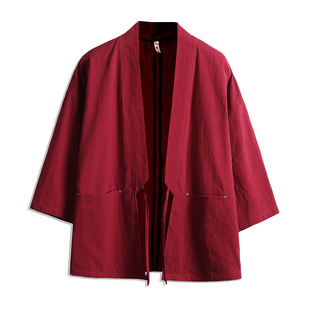Chinese Style Windbreaker Men's Short Lace-up Chinese Style Cape Seven-point Sleeve Taoist Robe Cardigan Embroidered Hanfu Japanese Style Thin Coat