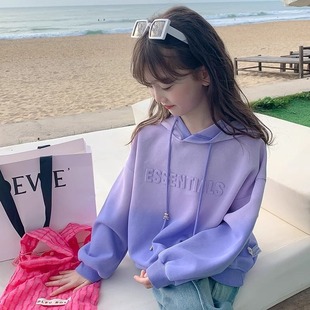Girls' Spring Clothes Western-style Sweat 2025 Children's Spring and Autumn Clothes Girls' Gradient Purple Trendy Letter Hooded Top
