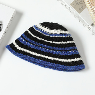 New Colorful Striped Knitted Foldable Basin Hat Women's Casual All-match Korean Style Small Rim Sun Protection Sun Hat Bucket Hat