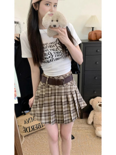 plus size Women's College Style Sweet Plaid Skirt Women's Spring and Summer New High Waist Slimming Pleated Skirt
