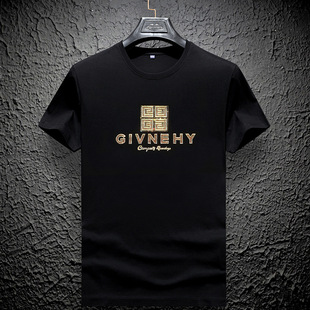 Men's Summer European Tensel Cotton Cool Breathable Base Shirt Hot Drilling Trendy Fashion Short-sleeved Round Neck T-shirt Men's Wear
