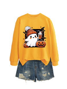 Amazon Cross-border Fashion Long-sleeved Shirt Women's Ghost Hat Milk Tea Pumpkin Autumn and Winter Versatile Crewneck Sweater