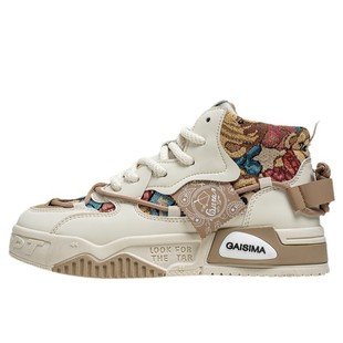 Four Seasons Niche Canvas Patchwork Leather Panel Shoes Retro Hong Kong Wind Storm Bear Waist Flower Fruit Men's Live Xuheng 5 Seasons