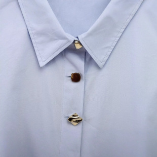 Cross-border wholesale foreign trade women's 2025 European and American style new fashion stitching button decoration gold button lapel shirt