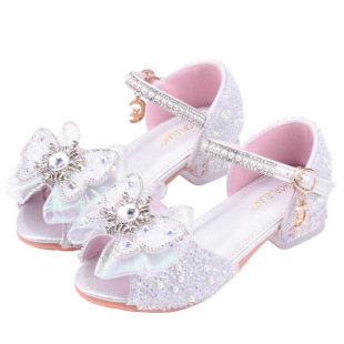 Girls' Sandals 2023 New Aisha Crystal Shoes Children's Princess Shoes Rhinestone Little Girl's Shoes Support Hair