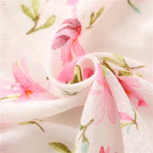 Elegant fresh cotton and linen feel scarf women's pink small flower floral print decorative handmade tassel scarf shawl