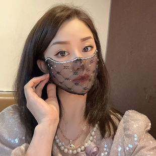 2024 new lightweight breathable double-layer lace sunscreen diamond mask high-looking women's breathable veil