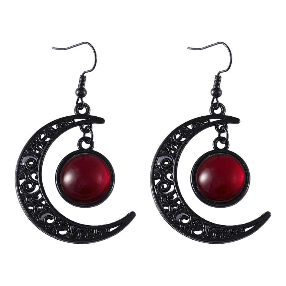 Amazon Best Selling Halloween Hollow Black Moon Long Tassel Gemstone Earrings Personalized Gothic Earrings Wholesale