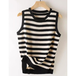 chubby girl plus size Striped Base Camisole Women's Spring and Summer New Flesh Covering Loose Sleeveless Inner Top