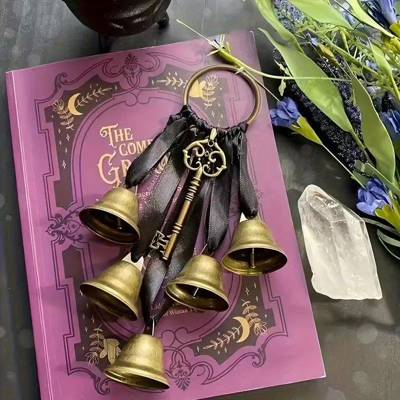 Witch Bell Door Handle Protector Hanging Ornament, Rattan Wind Chime, Witch Blessing Crystal Wind Chime, Home Room Decoration