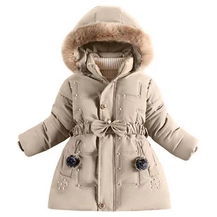 Girls' Winter Wear fleece-lined Thickened Coat Western Style Mid-length Cotton-padded Coat for Middle and Large Children and Girls Fashion New Foreign Trade Special