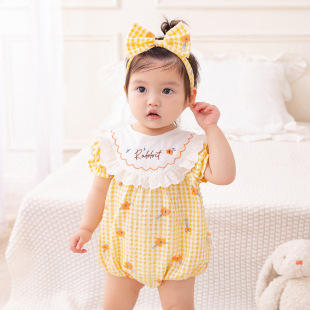 Girls' Summer Thin jumpsuit Newborn Baby Plaid jumpsuit Baby Triangle Bag Fart Clothes Haggown 3121