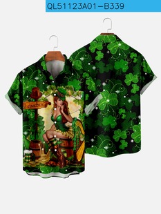 2023 New St Patrick's Day creative elements 3D digital printing trend loose short sleeve shirt men's top