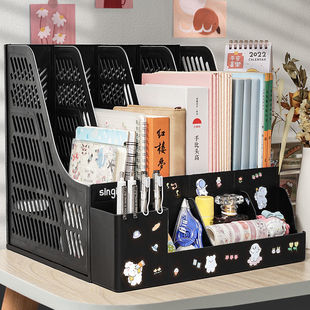 Bookshelf Desktop File Rack Multi-layer Multi-functional Large Capacity File Basket Classification Rack Data Storage Box Office Roga