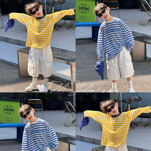 Tairu 2025 Summer New Arrival Korean Style Boys All-Match Design Sense Striped Western Style Sunscreen T-Shirt Children's Top Trendy
