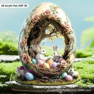 Cartoon New Cute Acrylic Color Eggshell House Rabbit Desktop Decorations Cross-border New Home Flat Ornaments