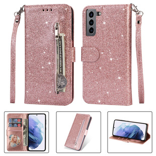 For Samsung S21 fashion glitter lanyard zipper bag mobile phone case card holder S21 Ultra protective case