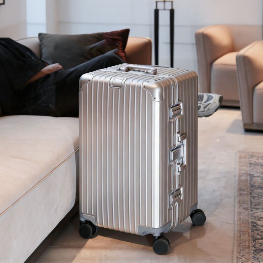 All-Aluminum Magnesium Alloy Suitcase for Women, Sturdy Checked Luggage, Thickened Large-Capacity Metal Trolley Case for Men, Carry-On Travel Suitcase
