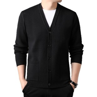 Romon Sheep Wool Long Sleeve Cardigan Men's Chicken Neck Sweater Casual Solid Color Loose Dad's Knitwear Jacket