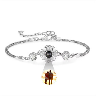 Independent Station Amazon Hot S925 Silver Sunflower Projection Bracelet Female European and American Personalized Customized Color Photo