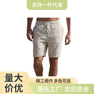 European and American 2024 Summer New Amazon wish Solid Color Lace-up Sports Pants Men's Cotton and Linen Pants Casual Pants