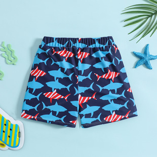 Cross-border Children's New Shark Print Boys Swimming Trunks Boxer Cute Cartoon Shorts Kids Baby Swimming Trunks