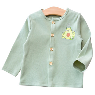 Baby Top solid color cotton long-sleeved cardigan baby one-piece underwear comfortable cotton thick autumn clothes children's clothes spring bottoming shirt