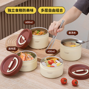 Xiyijia Cross-border 304 Insulated Lunch Box Round Fresh-keeping Box Multi-layer Portable Lid Sealed Lunch Box for Work Students
