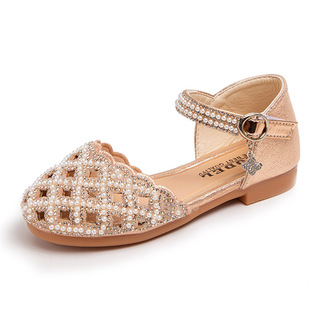 Girls' Princess Shoes 2022 Spring and Summer Western-style Rhinestone Baotou Hollow Half Sandals Children's Soft-soled Crystal Dance Shoes