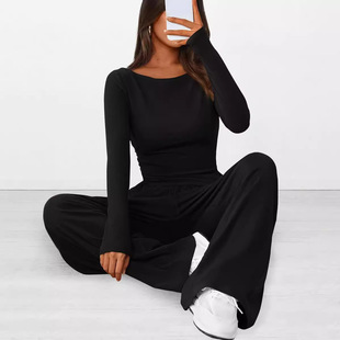 2024 Amazon Autumn Explosions Casual suit Asymmetric Long Sleeve T-shirt Wide Leg Pants Casual Sportswear