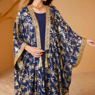 SW013 Dubai Muslim New Arrival in stock Ins Style Gilded Middle East Robe Fashion V-Neck Large dress Women