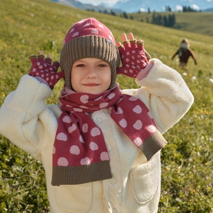 Lemon Baby Children's Hat Boys and Girls Autumn and Winter Wool Ear Protection Hat Scarf Gloves Three-piece 2024 New