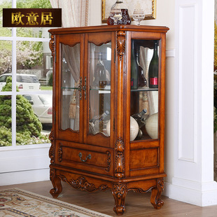 American Solid Wood Wine Cabinet Living Room TV Cabinet Combination Side Cabinet Dining Side Storage Cabinet Red Wine Display Cabinet European Glass Cabinet