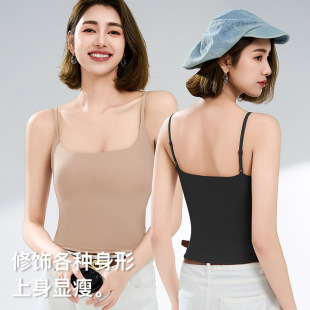 2025 new camisole plus fat large with chest pad fixed cup solid color all-match fashion bottoming top women