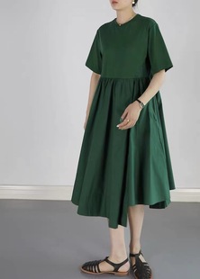 Export Japanese Designer's Penny-grade Comfortable Knitted Woven Stitching Loose Casual Short-sleeved Dress