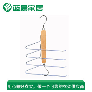 Cross-Border Solid Wood Hook Pastoral Style Home Storage Retractable Multi-Layer Trouser Rack Trouser Rack Folding Towel Hanger