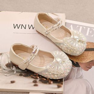 Girls Shoes Children Princess Small Leather Shoes 2023 Spring and Autumn New Autumn Baby Crystal Shiny Rhinestone Shoes