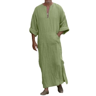 Factory wholesale cross-border foreign trade Amazon men's Arab robes solid color long sleeve casual loose long shirt