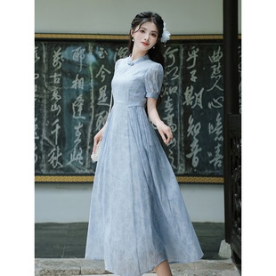 New Chinese Style National Style Improved Cheongsam dress 2024 Summer New Elegant Jacquard Waist Slimming Elegant Long Dress