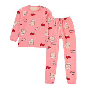 Autumn and Winter Children's fleece-lined thickened thermal underwear suit one-piece velvet boys and girls printed pajamas home wear wholesale