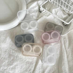 ins style cream color simple contact lens box couple box with mirror beauty pupil box student portable double box
