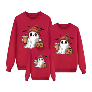 Parody Elf Halloween halloween fleece-lined Sweatshirt Parent Costume European and American Holiday Pumpkin Bat Print