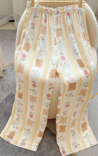 Pajama Pants Collection Home Clothing Single Product Multi-Flower Simple Casual Series Home Wide Leg Pants Satin Fabric Single Pants