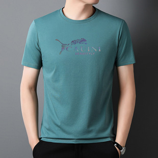 High-end mercerized cotton summer youth men's casual round neck short sleeve colorful big leopard T-shirt fashion simple fashion
