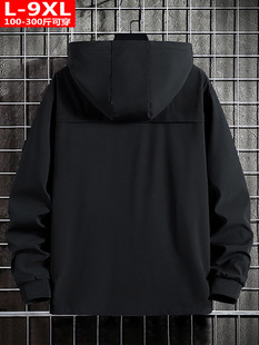 Spring and Autumn trendy quality men's handsome all-match hooded windbreaker fat men's plus size plus size loose mid-length coat