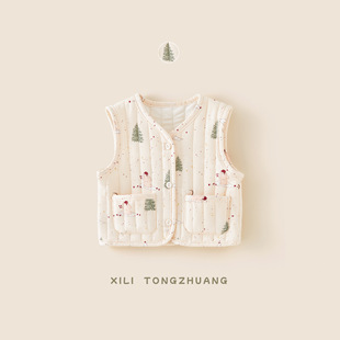 Autumn and winter children's new Nordic style fleece-lined padded cotton vest 2024 boys and girls western style color vest wholesale