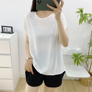 Cotton Women's Solid Color Batmobile Blouse Artificial Cotton Women's Short-sleeved Loose Fashion All-match Round Neck 2023 Summer Explosions New