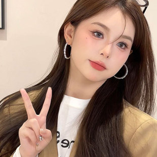 silver Zircon Big Ear Ring S925 Silver Needle Light Luxury Face Slim Big Ring Earrings French Ear Buckle Internet Celebrity Popular Earrings