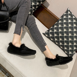 Tods women's winter pumps 2022 new flat Internet celebrity plush shoes outer wear genuine leather fleece-lined mink fur cotton shoes
